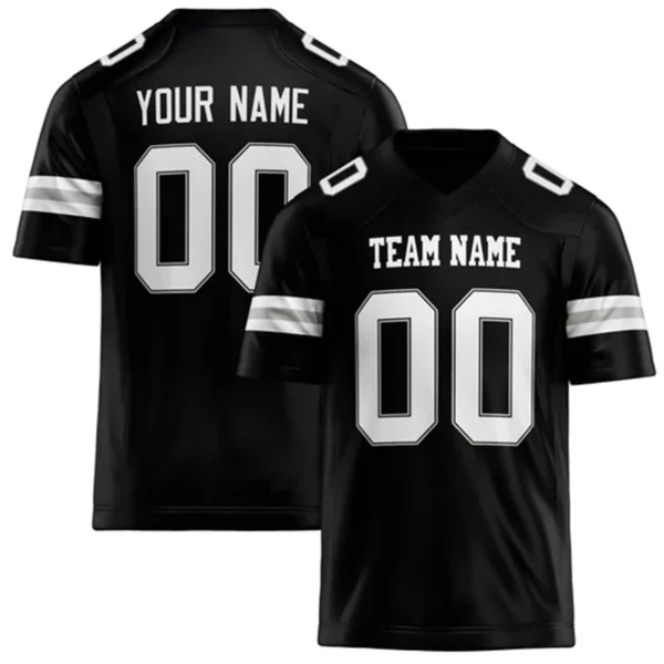 Men Black & White Football Jersey – Custom Name & Number Team Uniform