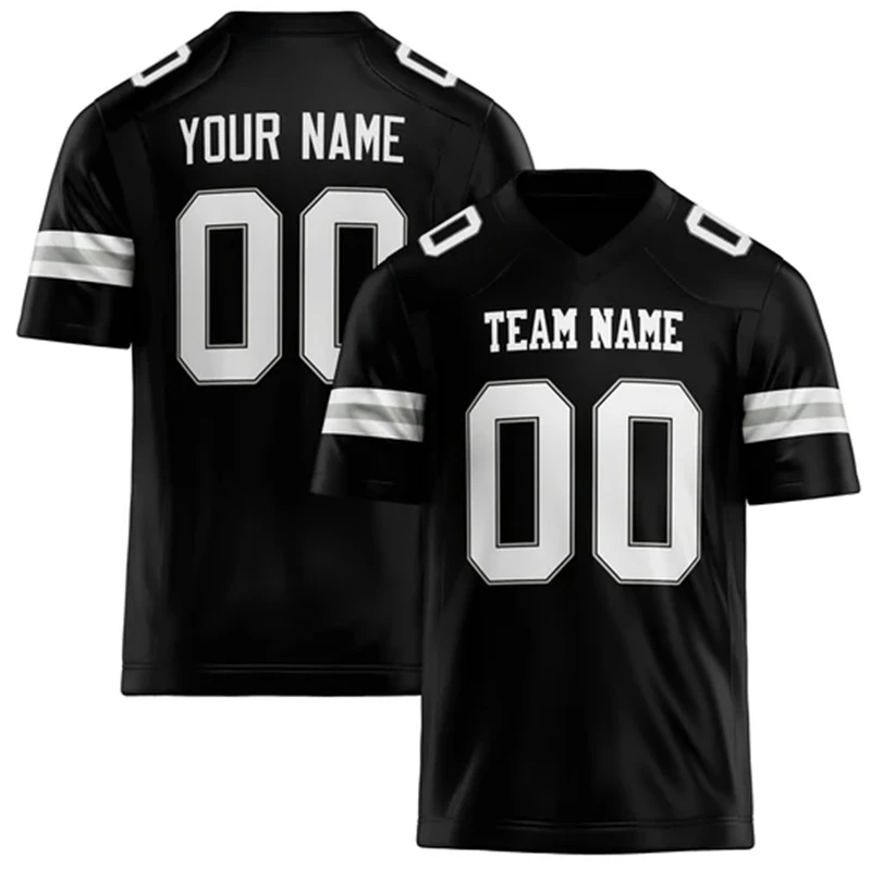 Men Black & White Football Jersey – Custom Name & Number Team Uniform - Image 1