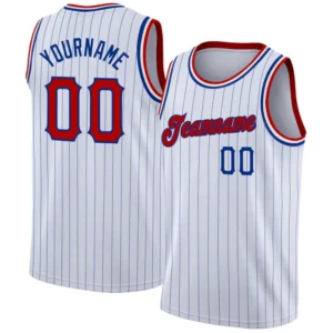 Men Stripes White & Red Basketball Jersey - Custom Name & Number
