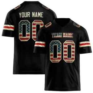 Men Black & USA Flag Football Jersey – Custom Name & Number Team Uniform