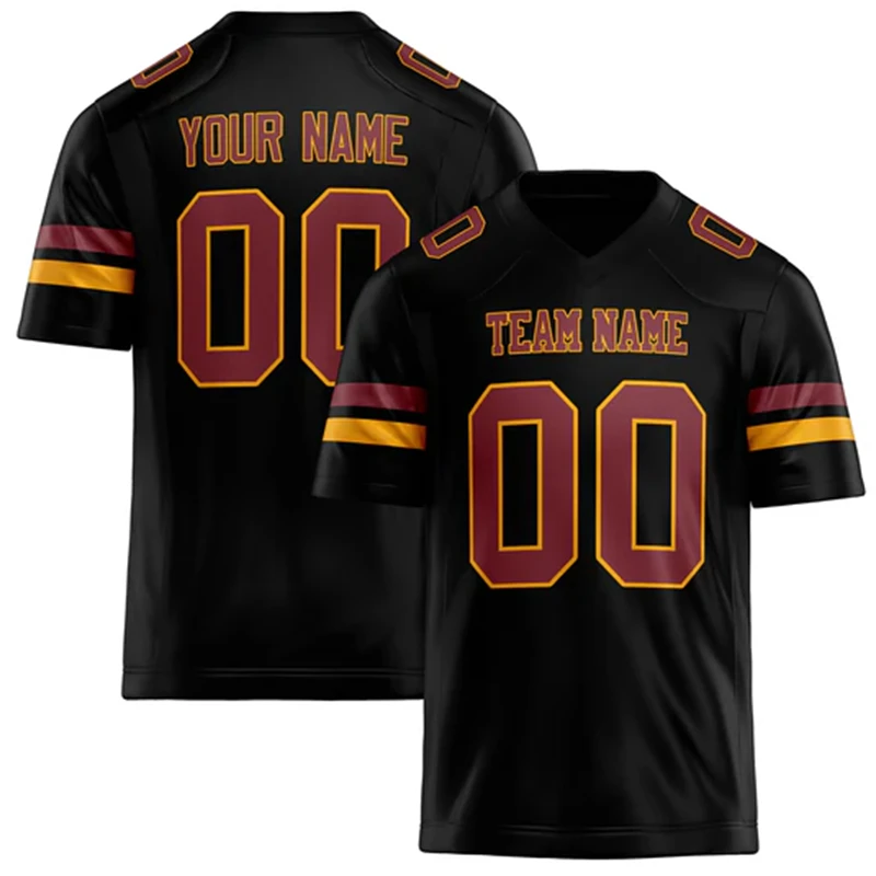 Men Black & Wine Red Football Jersey – Custom Name & Number Team Uniform - Image 1